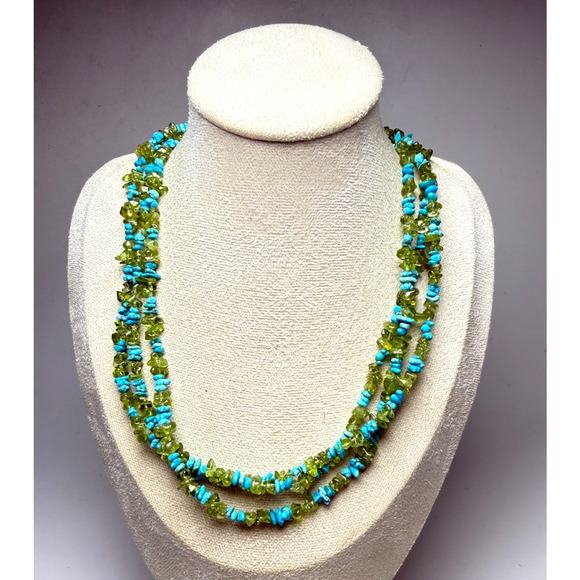 Desert Rose Trading Co Jewelry - Jay King Desert Rose Trading 3 Strand Turquoise Peridot Chip Necklace Sterling